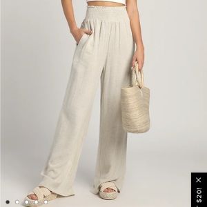 Lulu’s Hit the Breeze Beige Smocked Wide-Leg Pants NWT